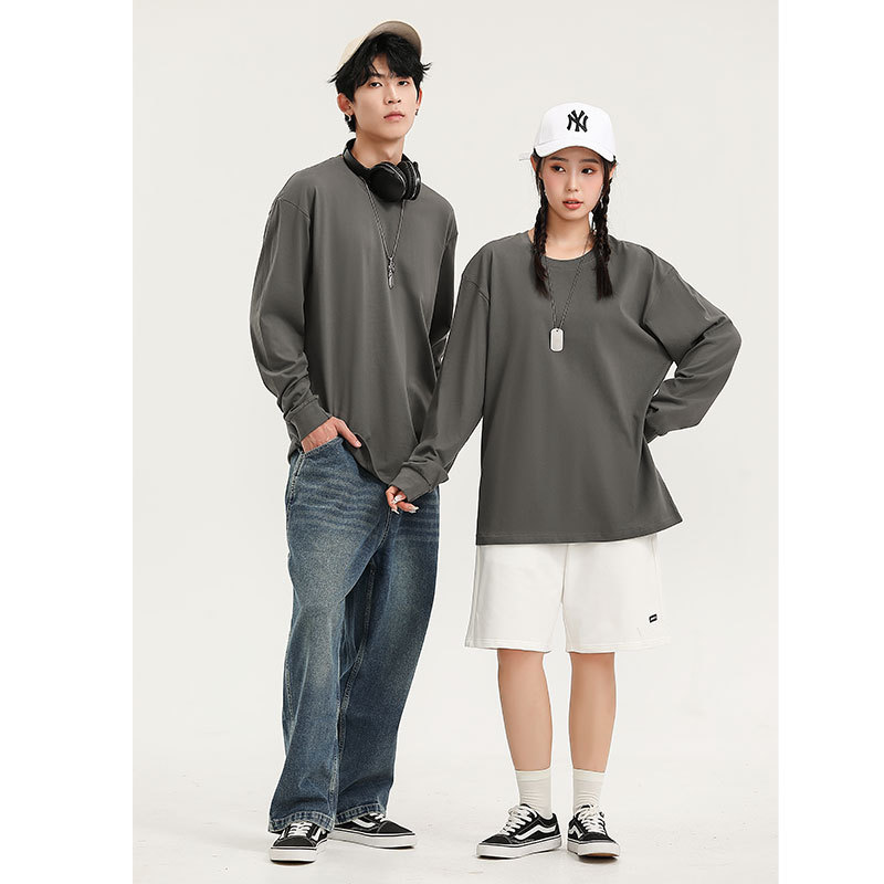 Korean Style Cotton Crew Neck Long Sleeve Pullover T-Shirt for Men and Women