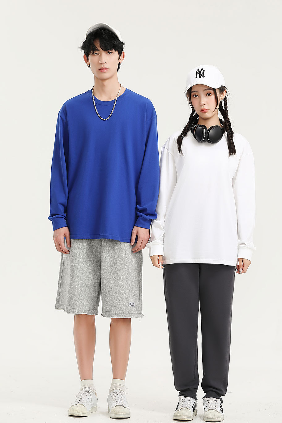 Korean Style Cotton Crew Neck Long Sleeve Pullover T-Shirt for Men and Women