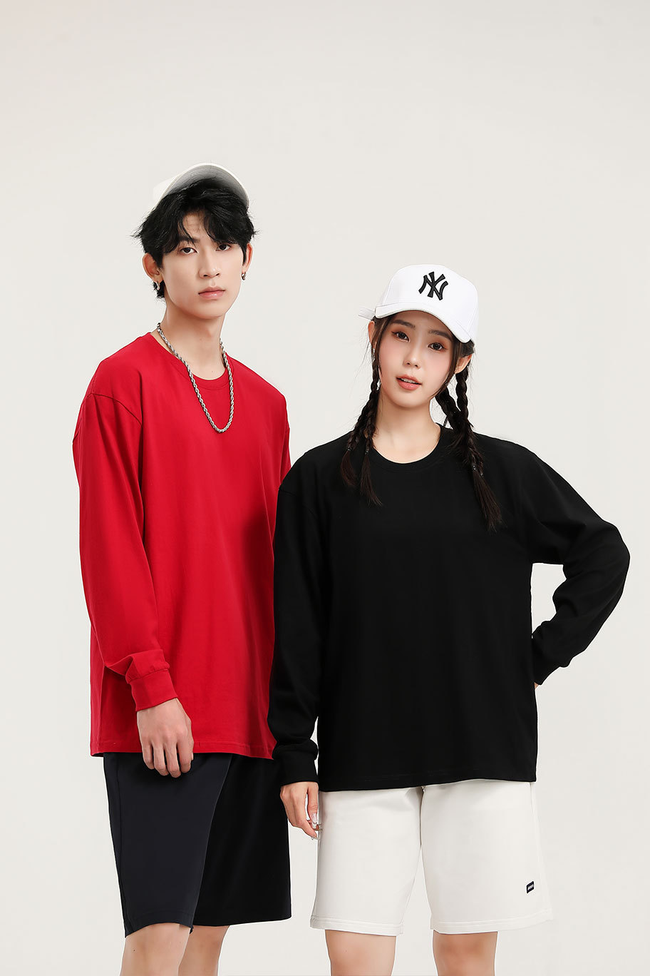 Korean Style Cotton Crew Neck Long Sleeve Pullover T-Shirt for Men and Women