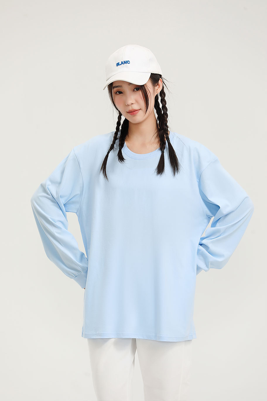 Korean Style Cotton Crew Neck Long Sleeve Pullover T-Shirt for Men and Women