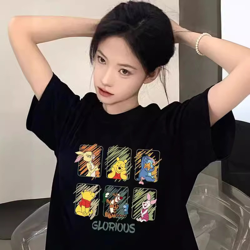 Women's Ice Silk Short Sleeve T-Shirt, Loose Fit Letter Print Crew Neck Top