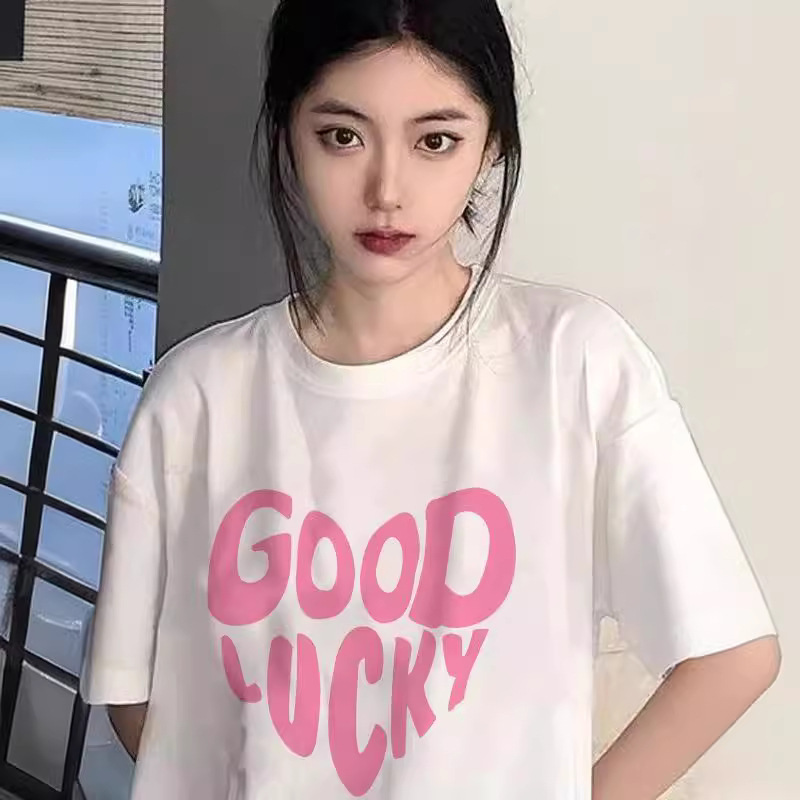 Women's Ice Silk Short Sleeve T-Shirt, Loose Fit Letter Print Crew Neck Top