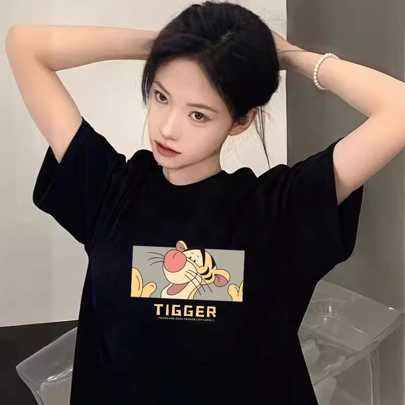 Women's Ice Silk Short Sleeve T-Shirt, Loose Fit Letter Print Crew Neck Top