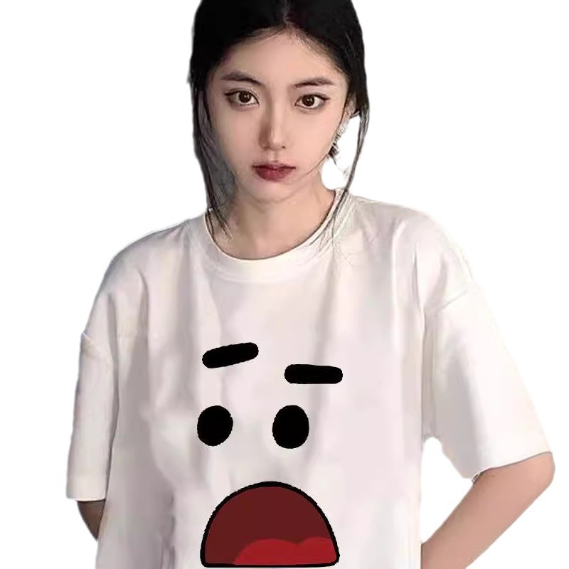 Women's Ice Silk Short Sleeve T-Shirt, Loose Fit Letter Print Crew Neck Top