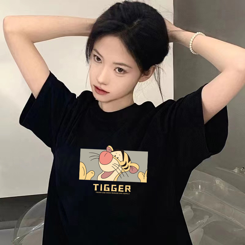 Women's Ice Silk Short Sleeve T-Shirt, Loose Fit Letter Print Crew Neck Top