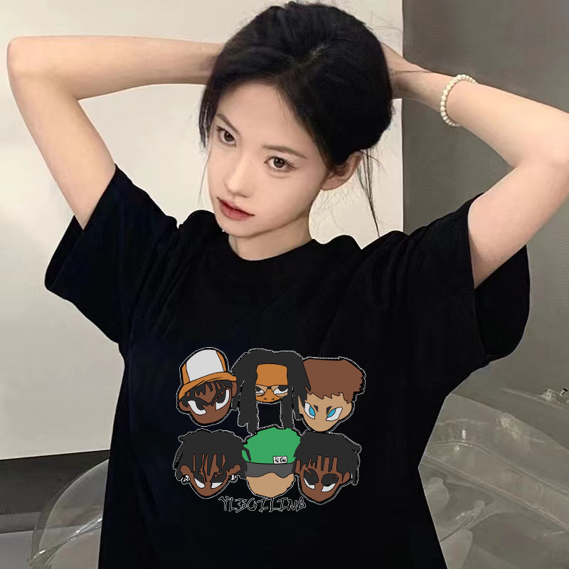 Women's Ice Silk Short Sleeve T-Shirt, Loose Fit Letter Print Crew Neck Top
