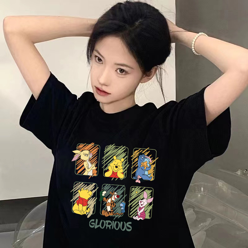 Women's Ice Silk Short Sleeve T-Shirt, Loose Fit Letter Print Crew Neck Top