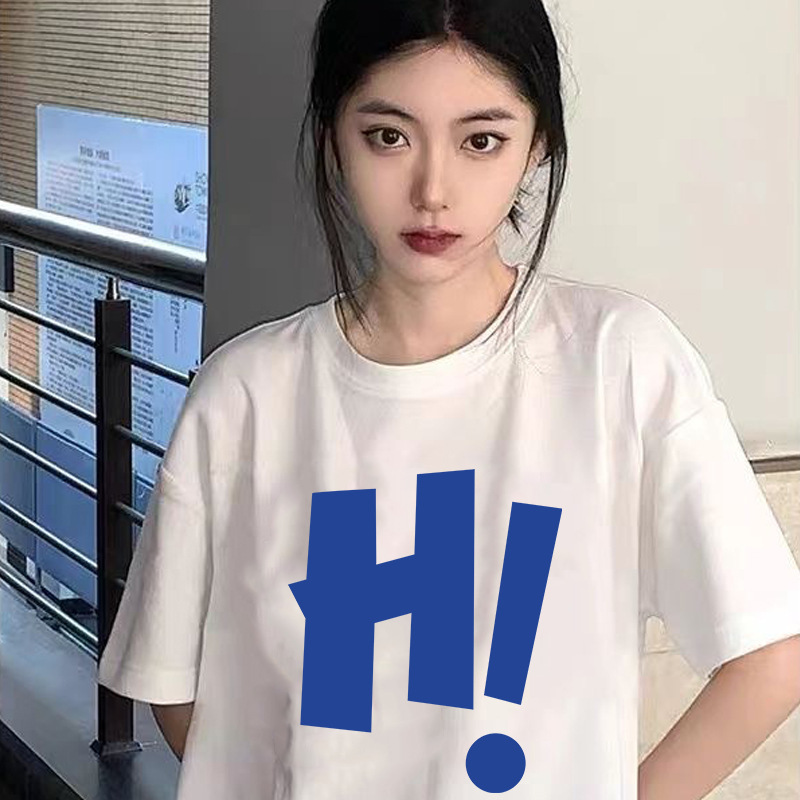 Women's Ice Silk Short Sleeve T-Shirt, Loose Fit Letter Print Crew Neck Top
