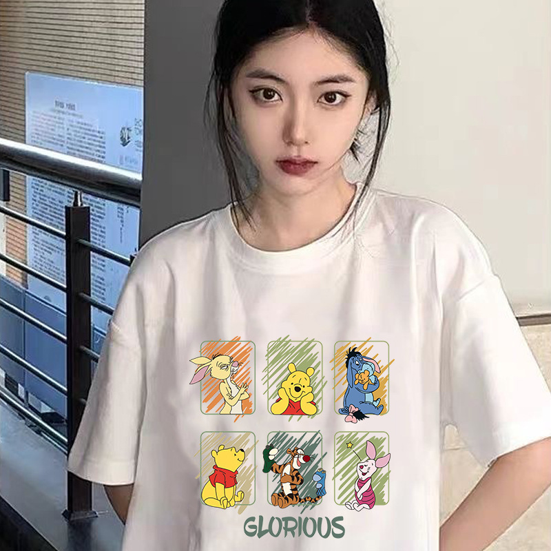 Women's Ice Silk Short Sleeve T-Shirt, Loose Fit Letter Print Crew Neck Top