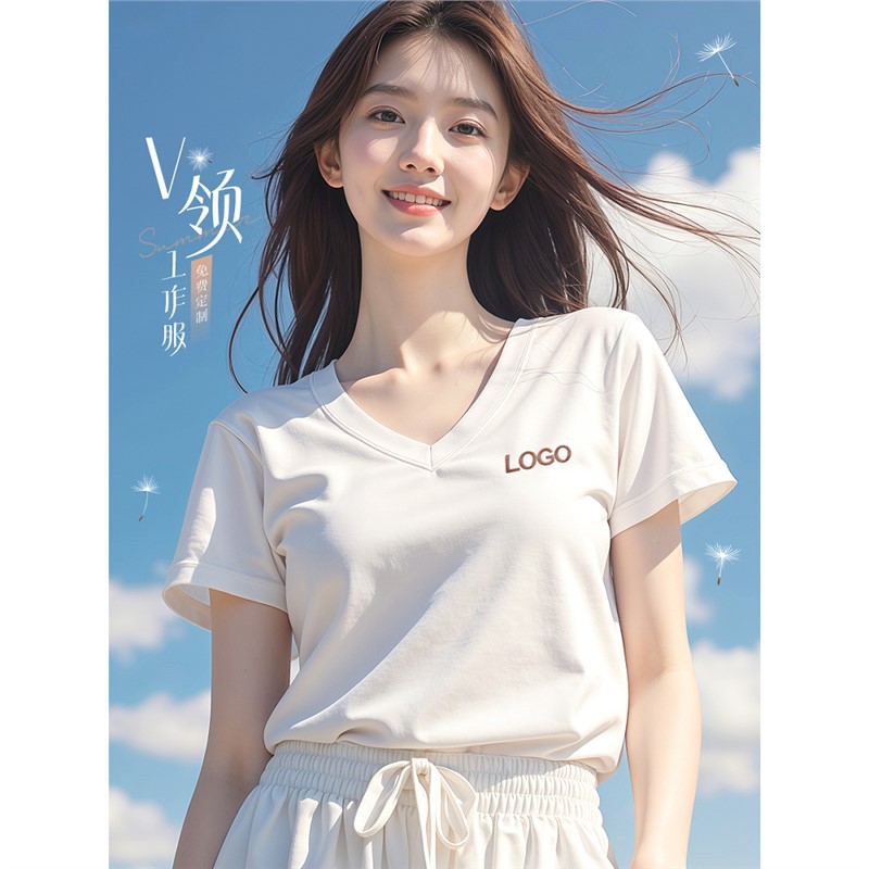Women Quick-Dry V-Neck T-Shirt Oversize Short Sleeve Custom Logo Summer Workwear Team Shirt