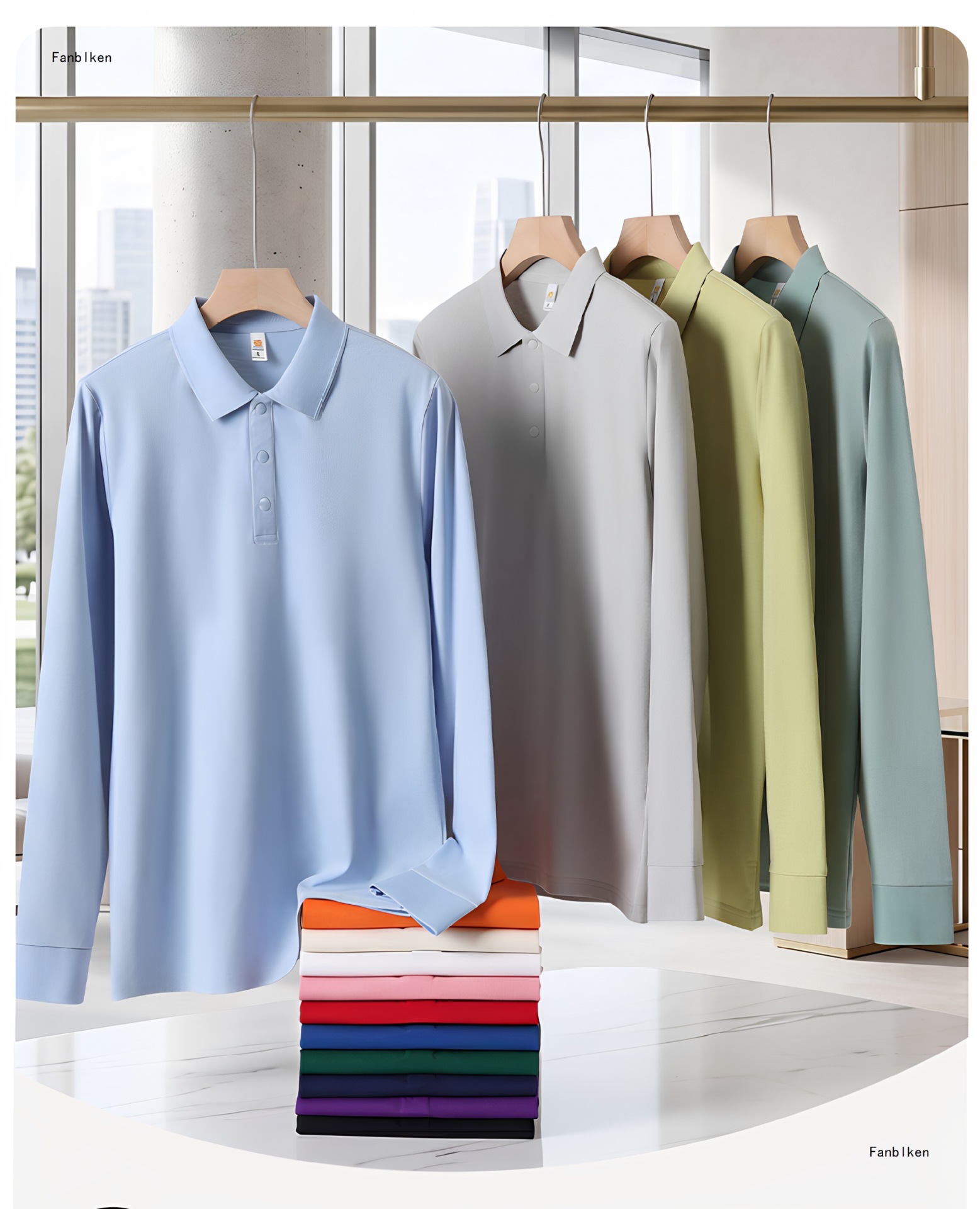 Long Sleeve Polo Shirt Work Uniform with Custom Logo, Slim Fit Polyamide Corporate Employee Tee