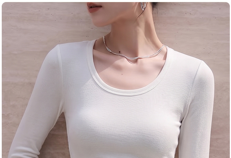 Women Long Sleeve U Neck Cotton T Shirt Slim Fit Solid Color Knit Top for Daily Wear