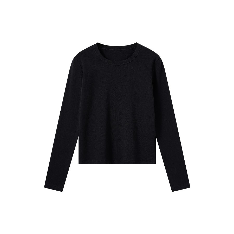 Women Long Sleeve U-Neck Fleece Lined T-Shirt, Slim Fit Cotton Blend Base Layer for Daily Wear