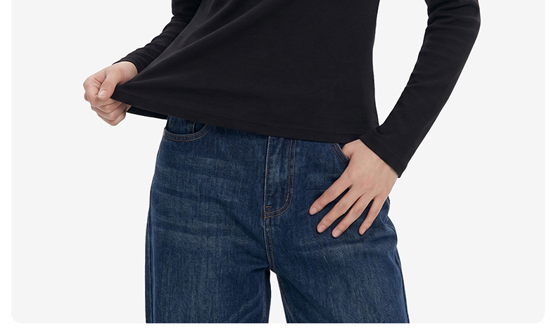 Women Long Sleeve U-Neck Fleece Lined T-Shirt, Slim Fit Cotton Blend Base Layer for Daily Wear