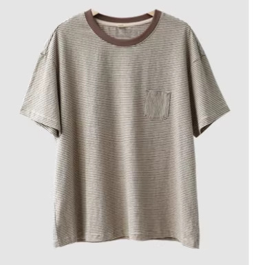Women Striped Short Sleeve T-Shirt Cotton Blend Crew Neck Loose Fit Casual Top