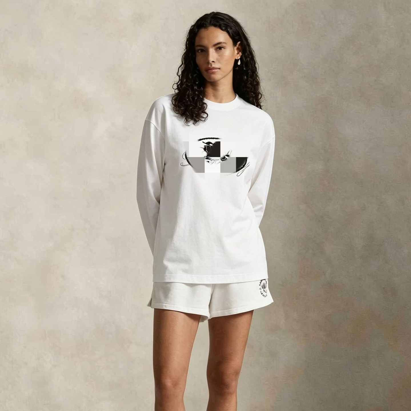 Women Cotton Long Sleeve Crew Neck T-Shirt with Oval Letter Print, Loose Fit Fall Top