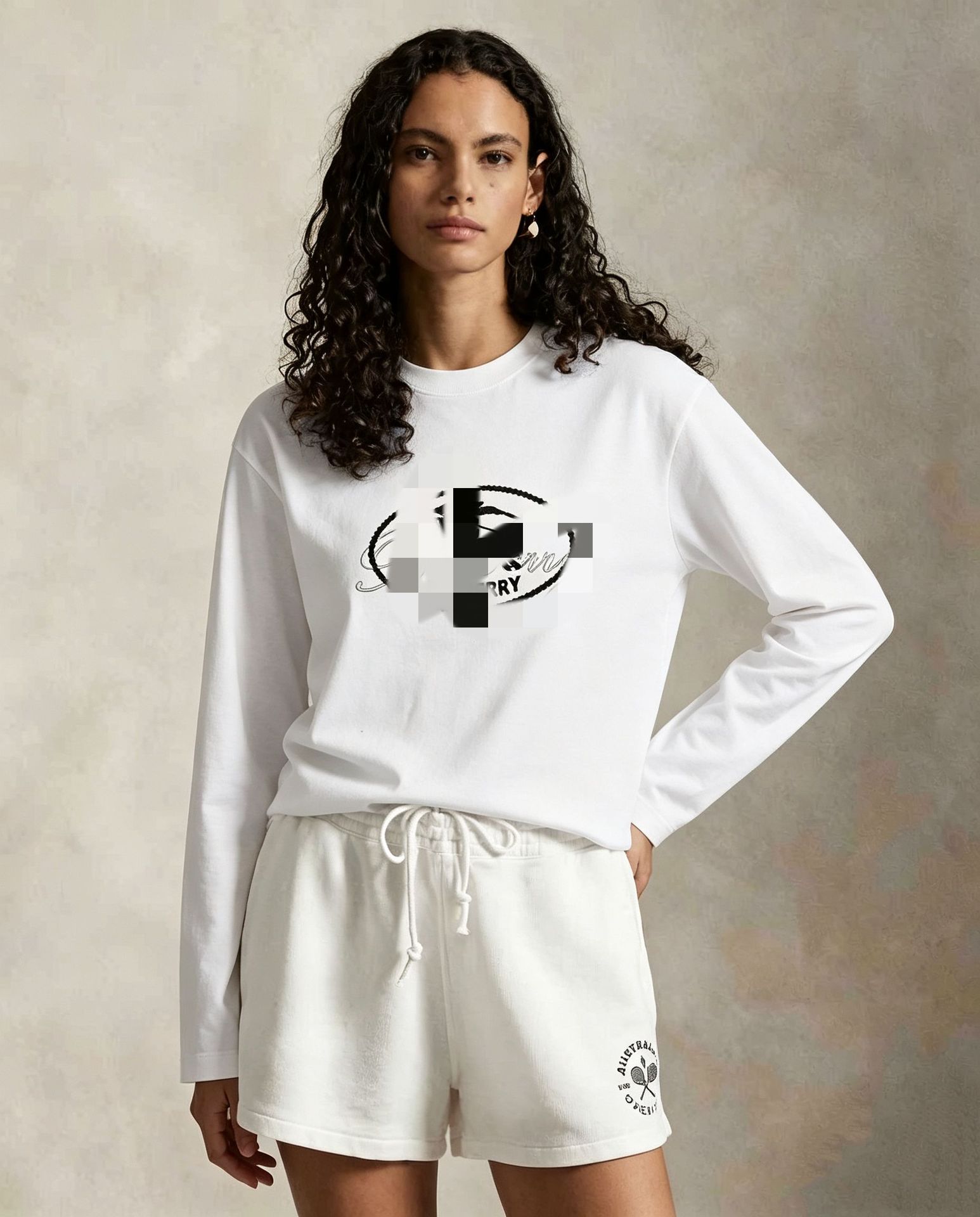Women Cotton Long Sleeve Crew Neck T-Shirt with Oval Letter Print, Loose Fit Fall Top