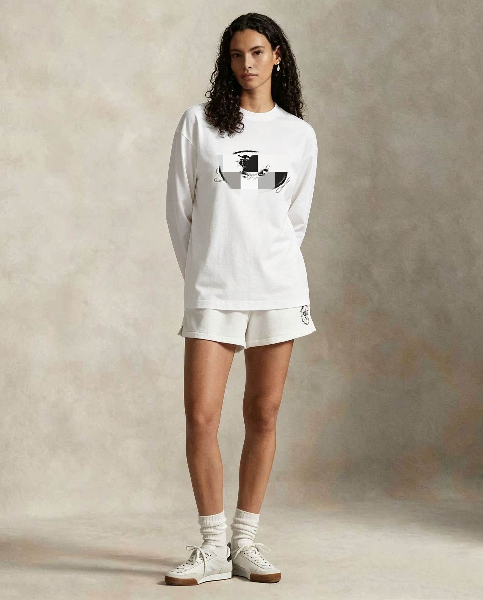 Women Cotton Long Sleeve Crew Neck T-Shirt with Oval Letter Print, Loose Fit Fall Top