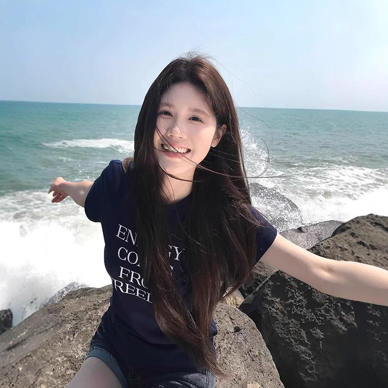 Women Cotton Letter Print Short Sleeve T-Shirt Slim Fit Crew Neck Casual Top