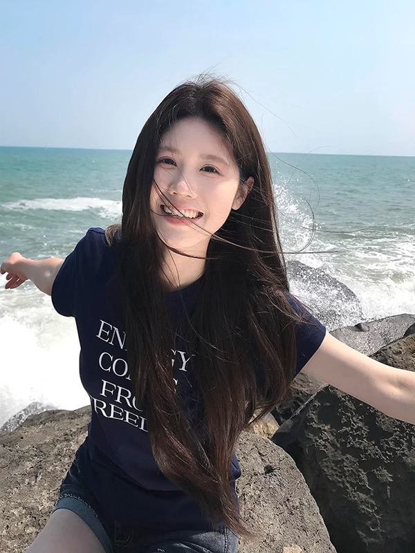 Women Cotton Letter Print Short Sleeve T-Shirt Slim Fit Crew Neck Casual Top