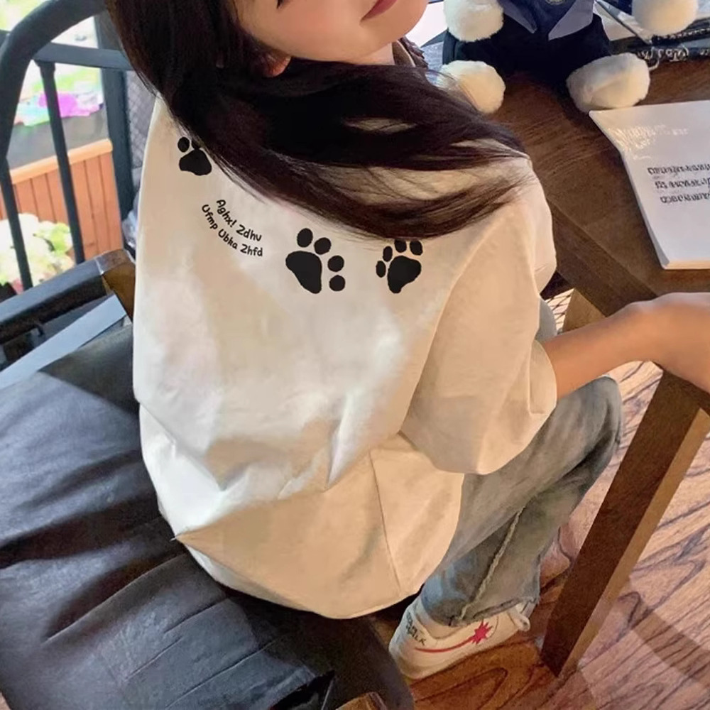 Women Cotton Short Sleeve T-Shirt with Anime Cartoon Print, Loose Fit Crew Neck Summer Tee