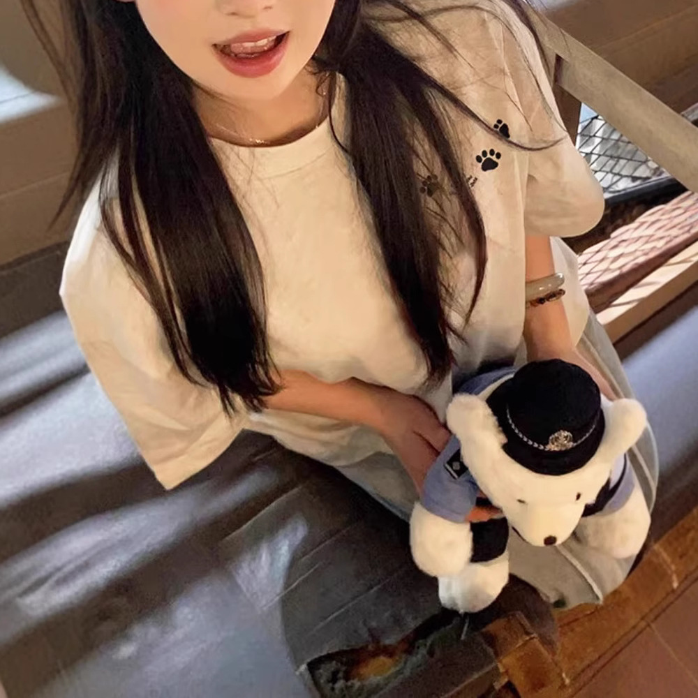 Women's Cotton Short Sleeve T-Shirt with Anime Cartoon Print, Loose Fit Crew Neck Summer Tee
