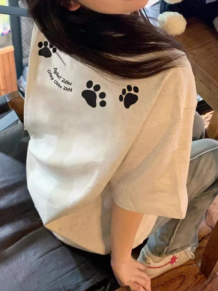 Women's Cotton Short Sleeve T-Shirt with Anime Cartoon Print, Loose Fit Crew Neck Summer Tee