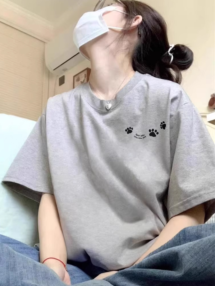 Women's Cotton Short Sleeve T-Shirt with Anime Cartoon Print, Loose Fit Crew Neck Summer Tee