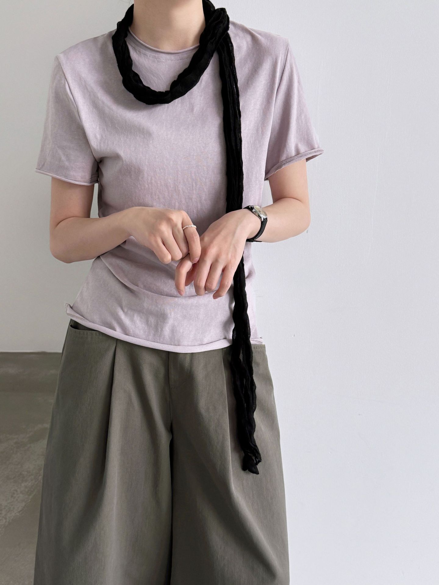 Women Slim Fit Rolled Sleeve Short Sleeve T-Shirt Solid Color Cotton Blend Crew Neck Summer Top