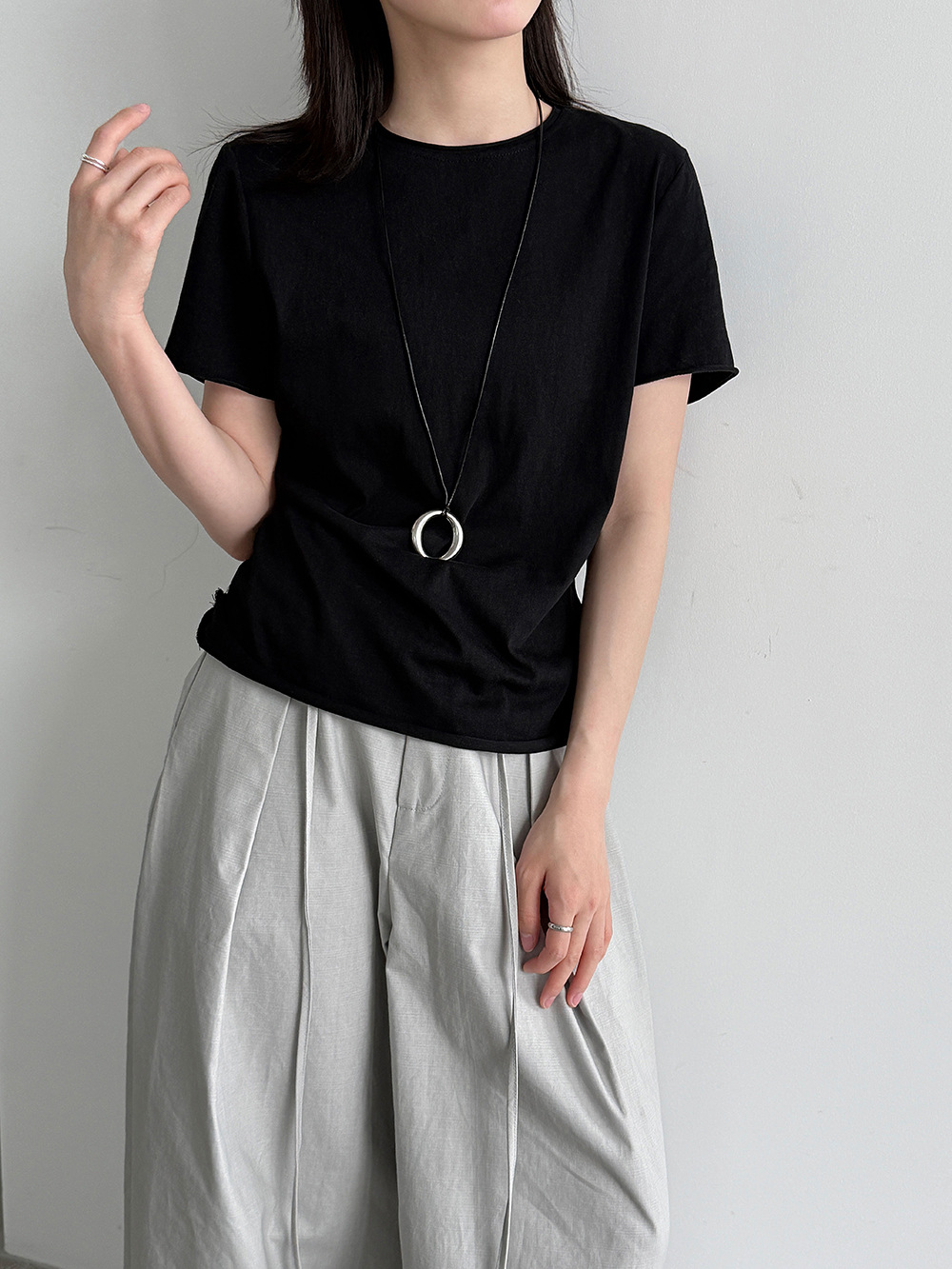 Women Slim Fit Rolled Sleeve Short Sleeve T-Shirt Solid Color Cotton Blend Crew Neck Summer Top