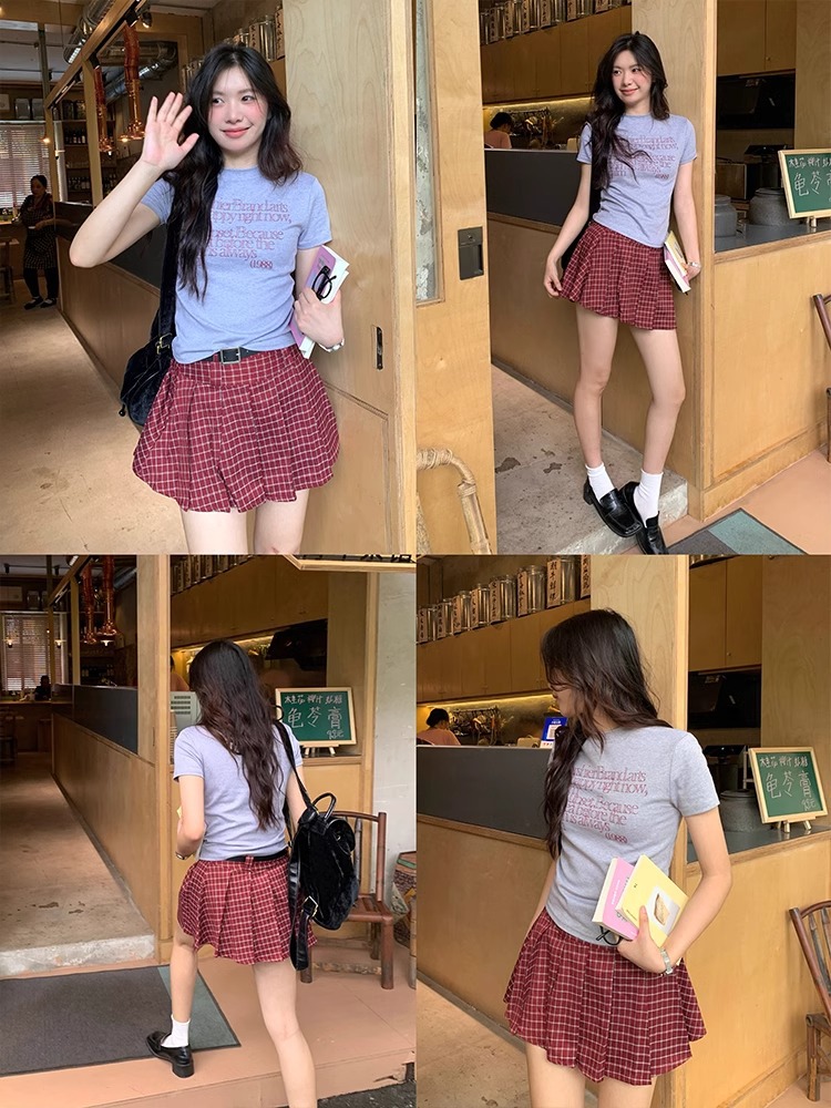 Women's Slim Fit Short Sleeve T-Shirt with Letter Print, Cotton Crew Neck Casual Top for Summer