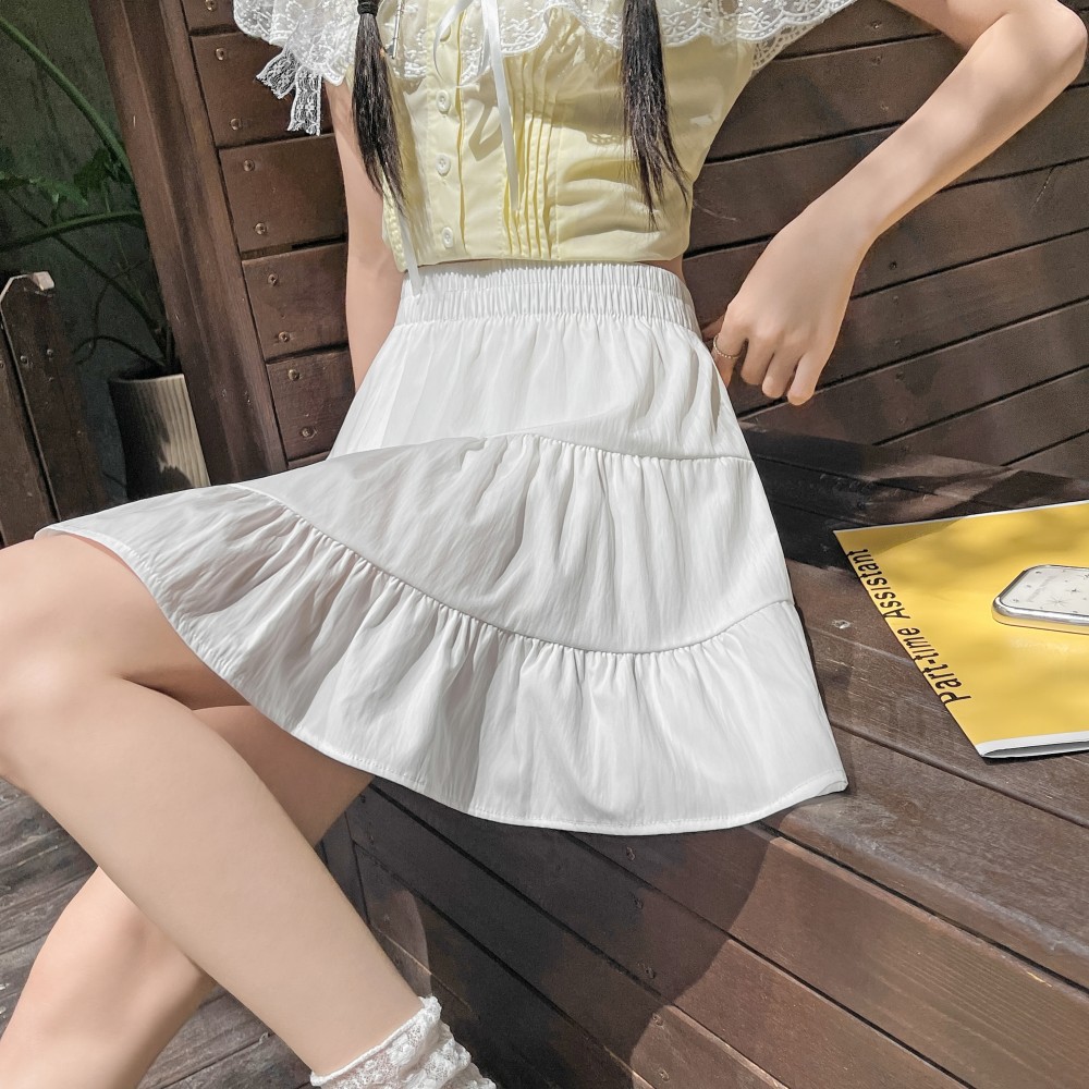 Women White Ballet Style Tiered Mini Skirt, Sweet A-Line Pleated Cake Skirt for Summer