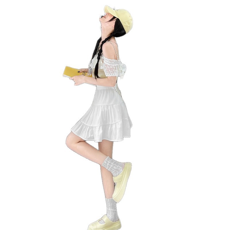Women White Ballet Style Tiered Mini Skirt, Sweet A-Line Pleated Cake Skirt for Summer