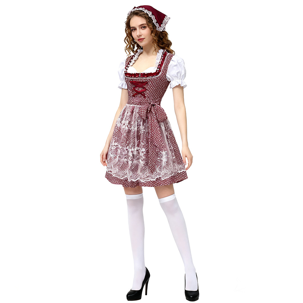 Bavarian Dirndl Dress for Women, Short Sleeve Floral Oktoberfest Costume, S-5XL