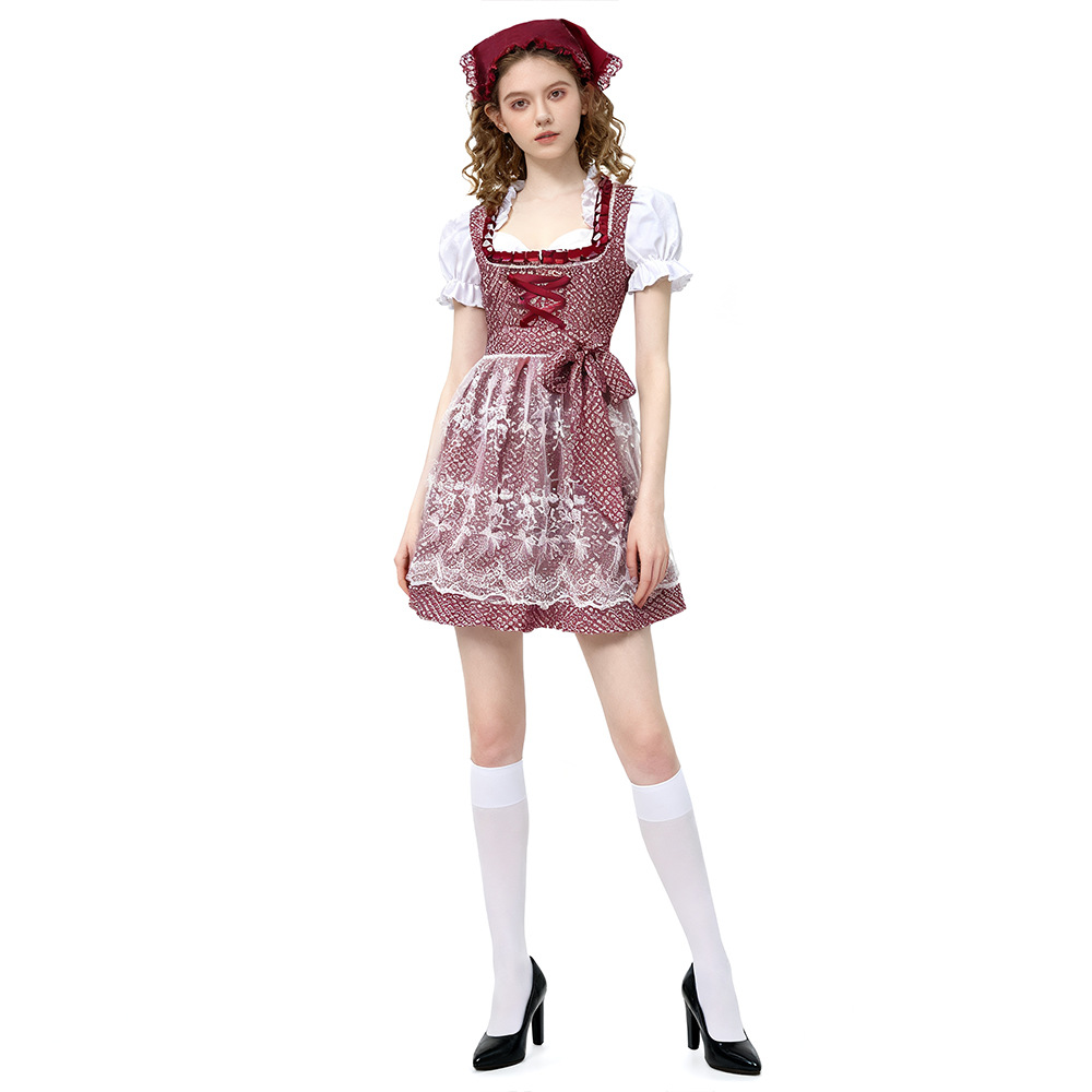 Bavarian Dirndl Dress for Women, Short Sleeve Floral Oktoberfest Costume, S-5XL