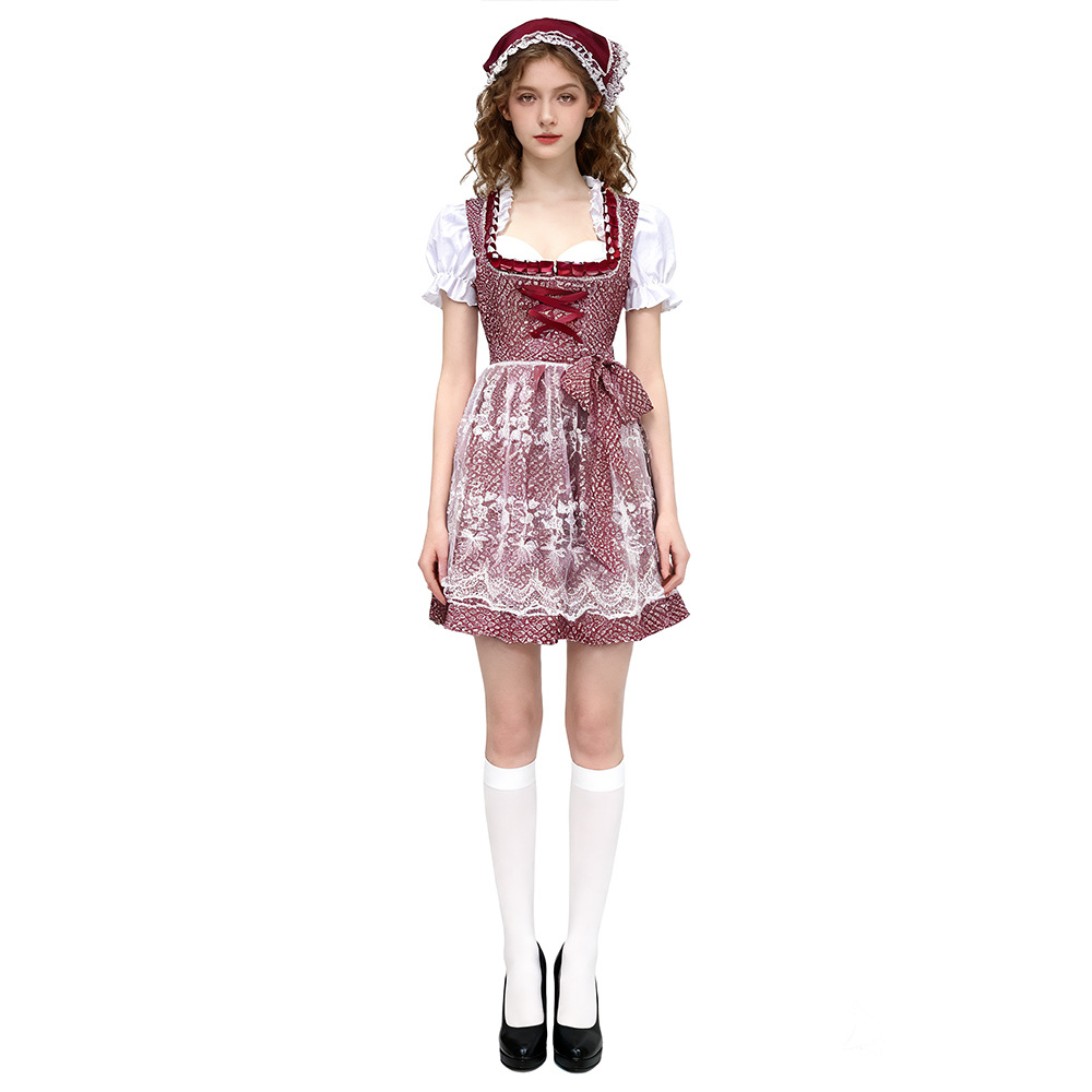 Bavarian Dirndl Dress for Women, Short Sleeve Floral Oktoberfest Costume, S-5XL