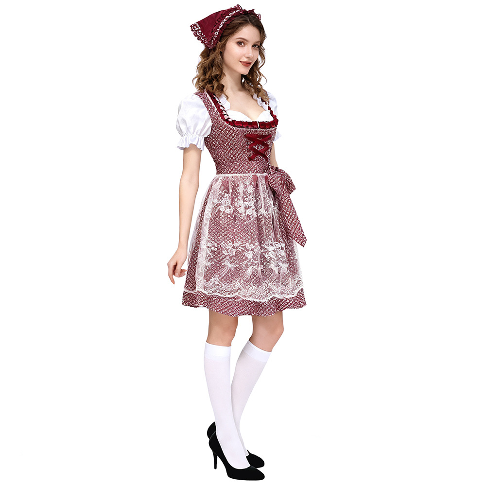 Bavarian Dirndl Dress for Women, Short Sleeve Floral Oktoberfest Costume, S-5XL