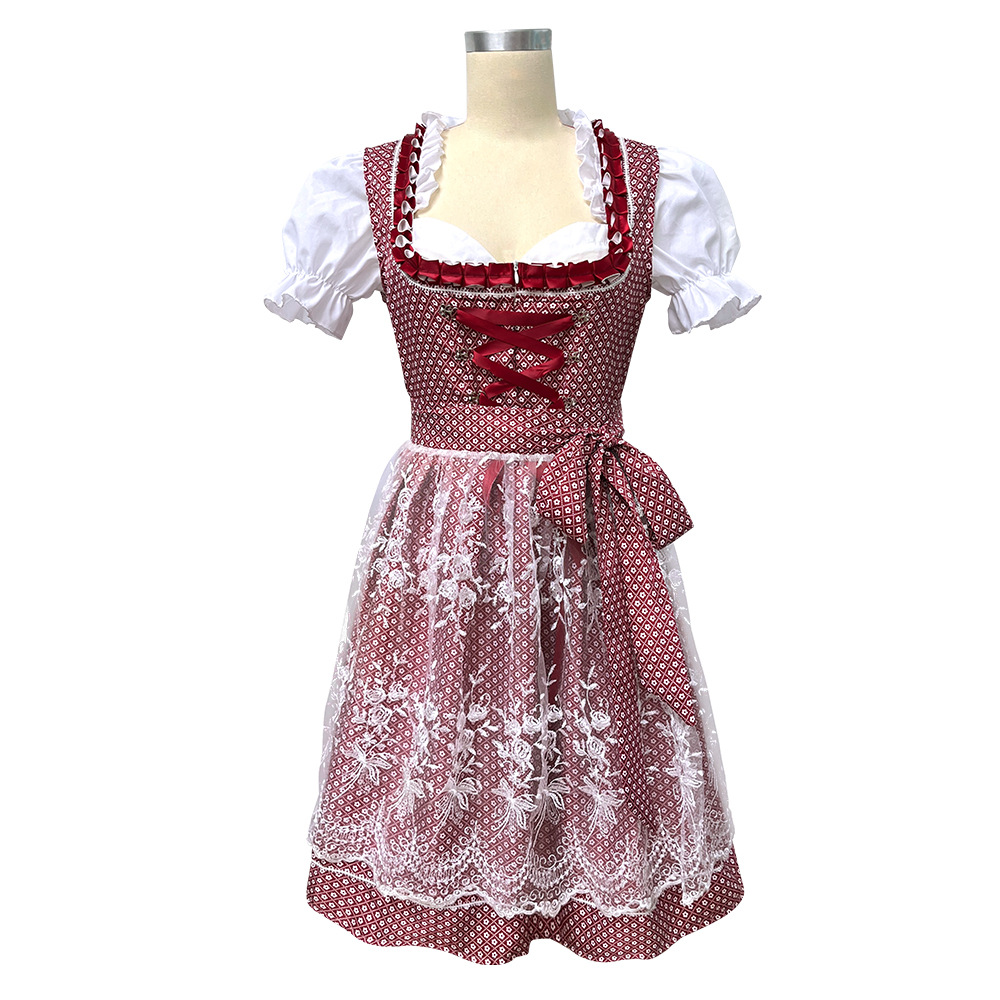 Bavarian Dirndl Dress for Women, Short Sleeve Floral Oktoberfest Costume, S-5XL
