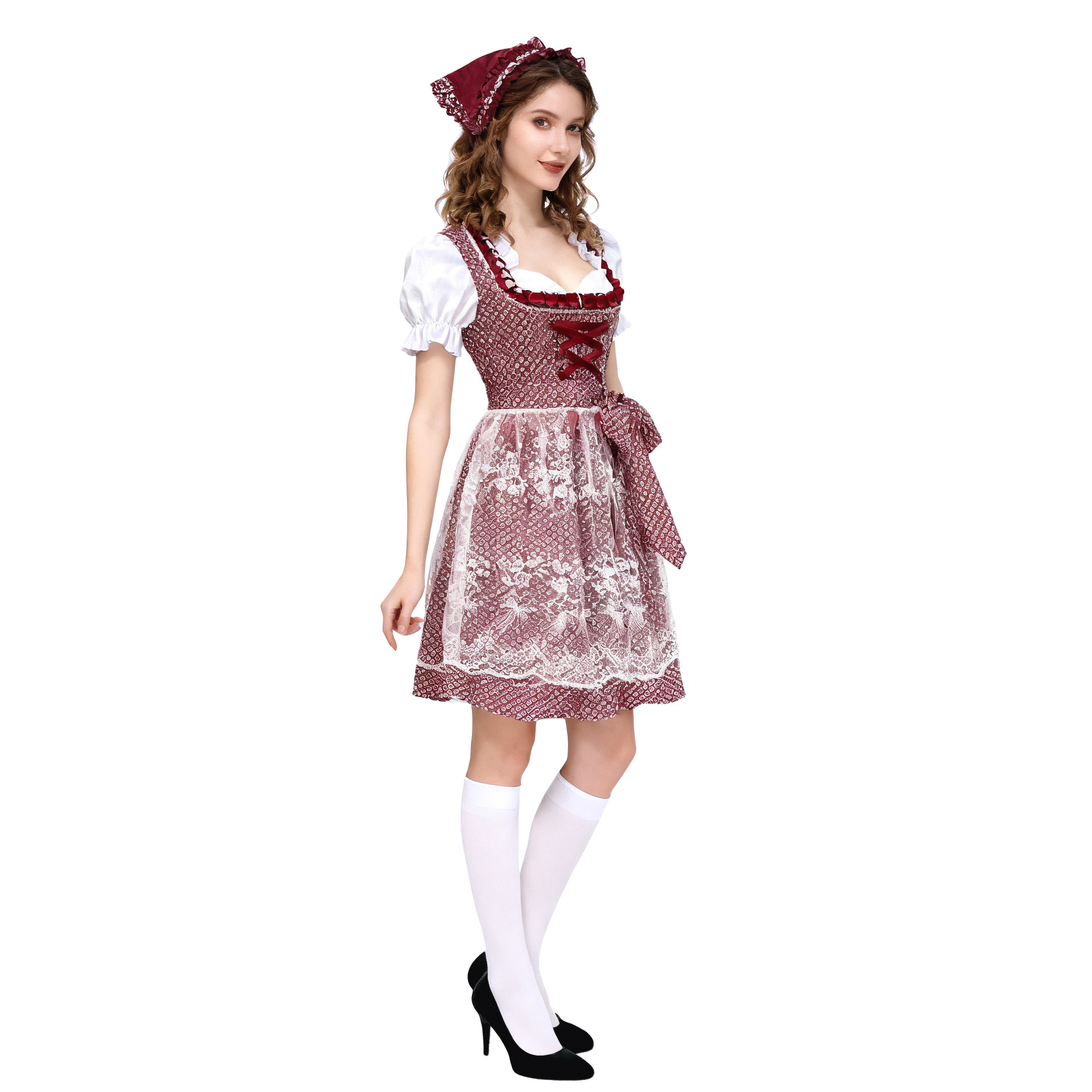 Bavarian Dirndl Dress for Women, Short Sleeve Floral Oktoberfest Costume, S-5XL
