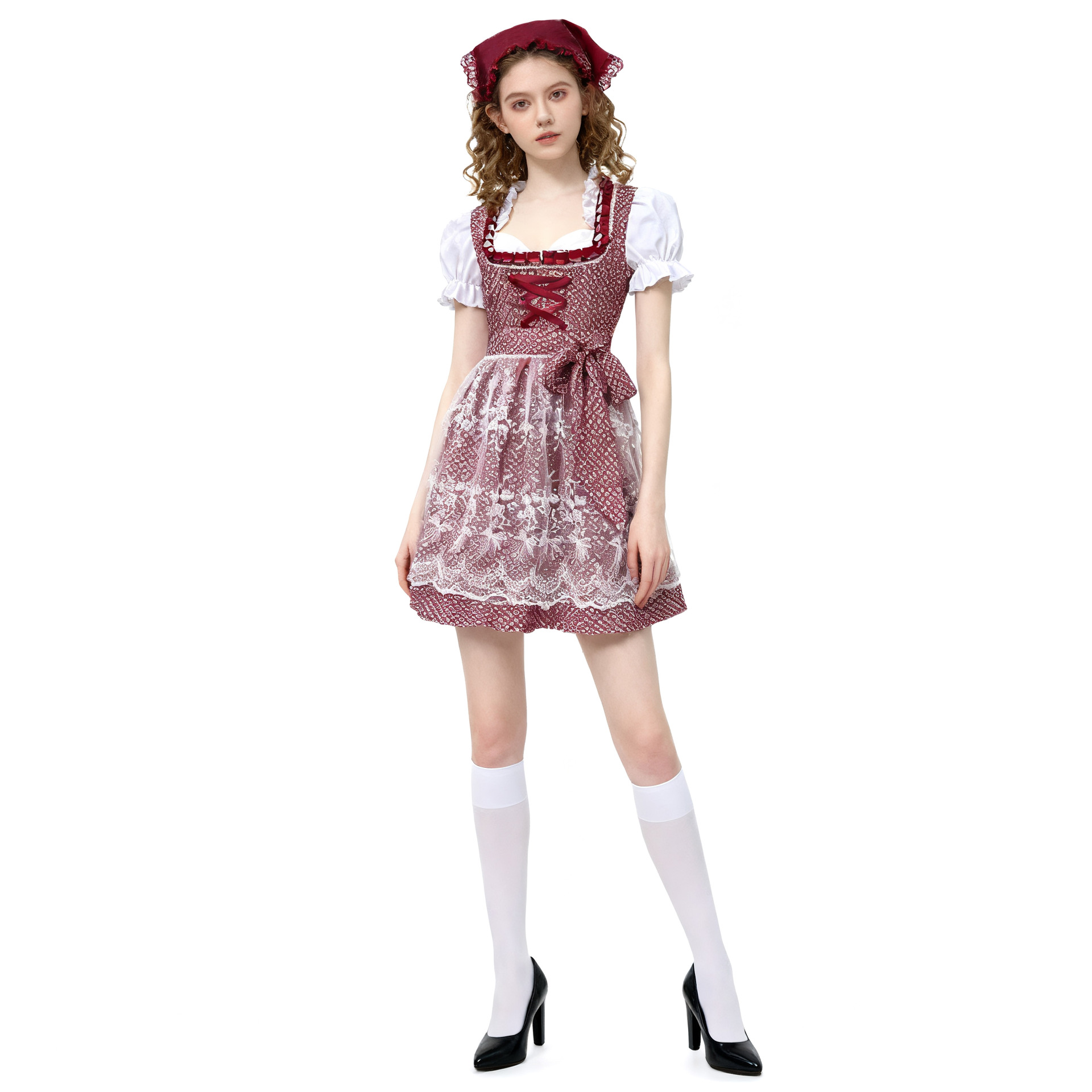 Bavarian Dirndl Dress for Women, Short Sleeve Floral Oktoberfest Costume, S-5XL