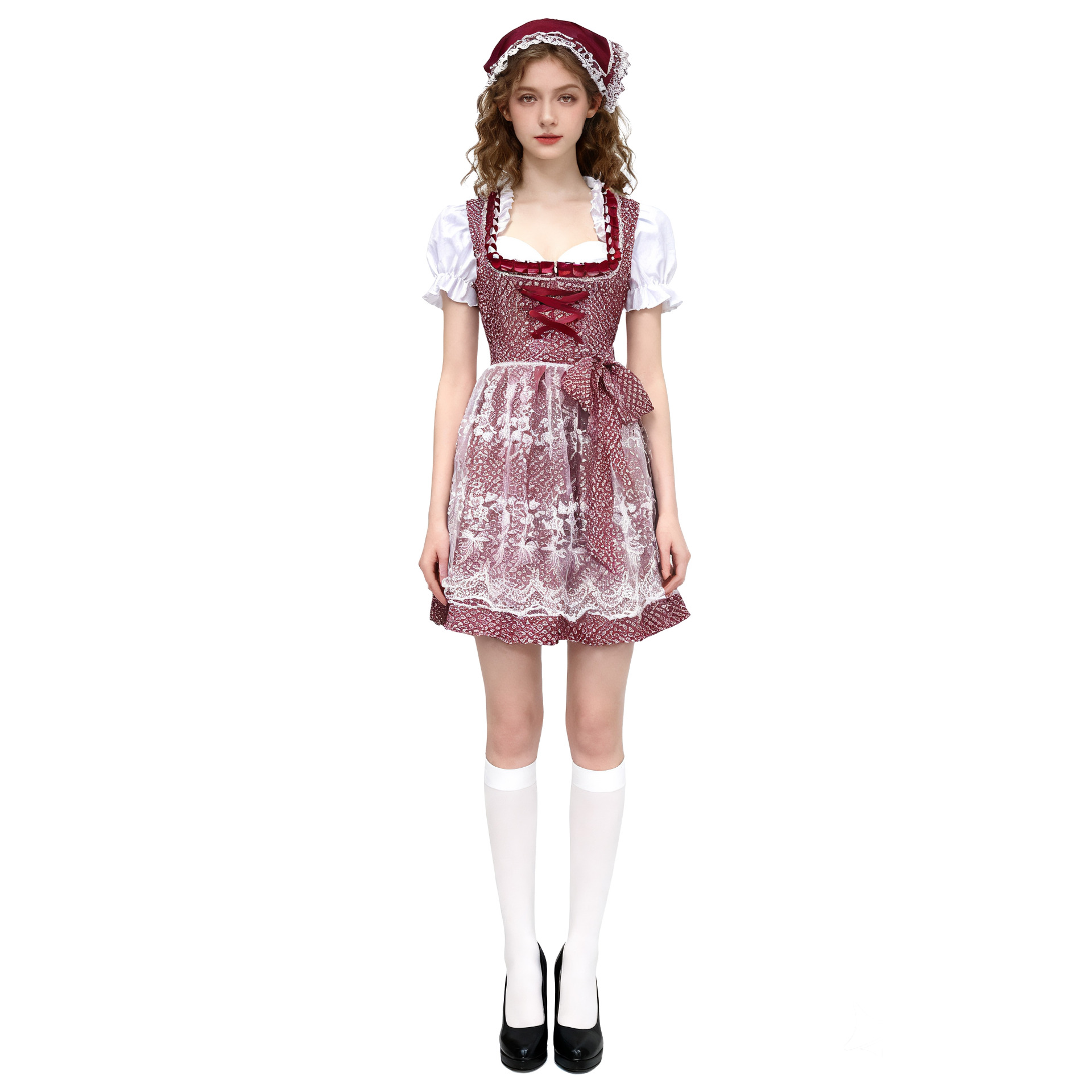 Bavarian Dirndl Dress for Women, Short Sleeve Floral Oktoberfest Costume, S-5XL