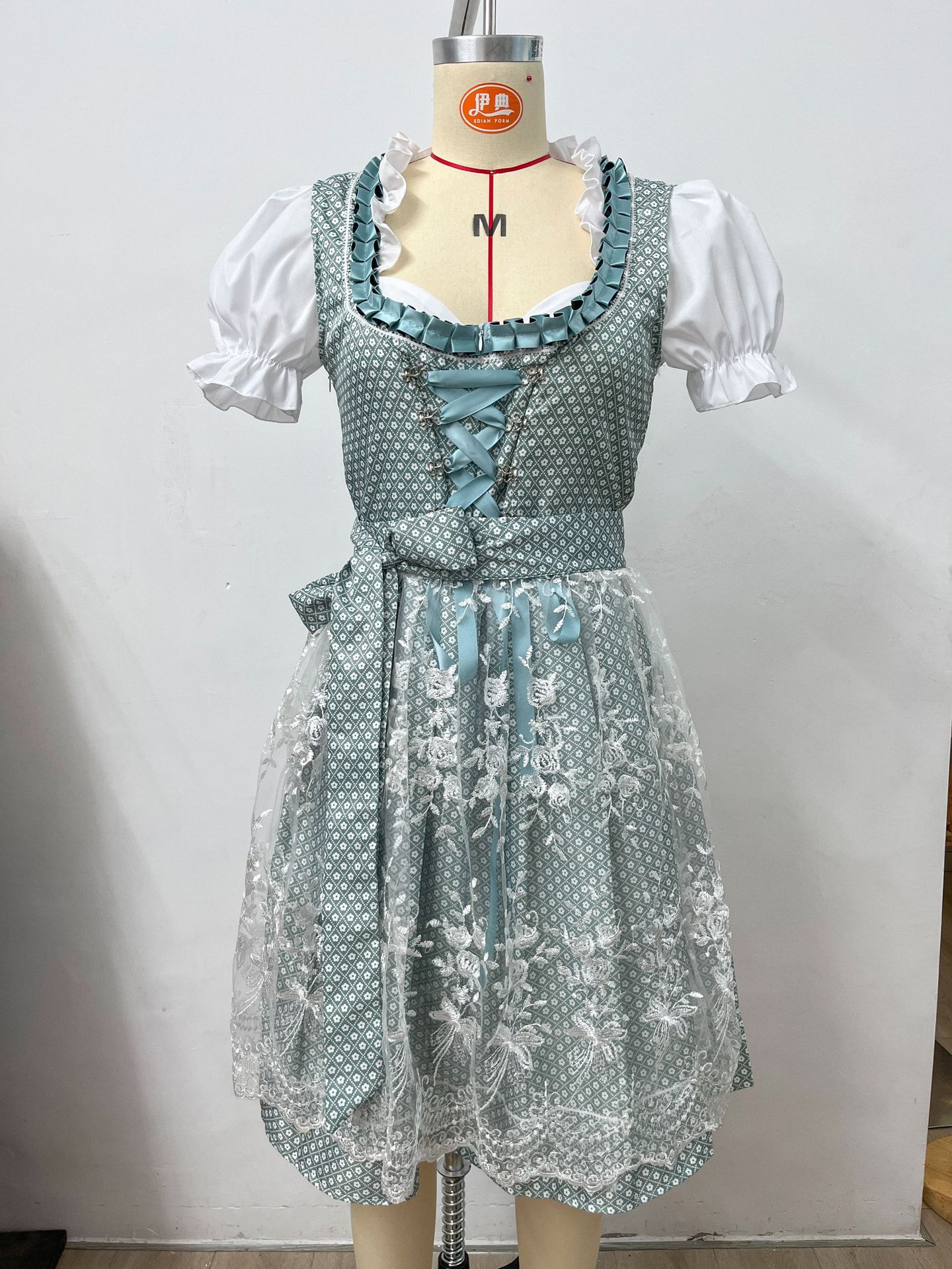 Bavarian Dirndl Dress for Women, Short Sleeve Floral Oktoberfest Costume, S-5XL