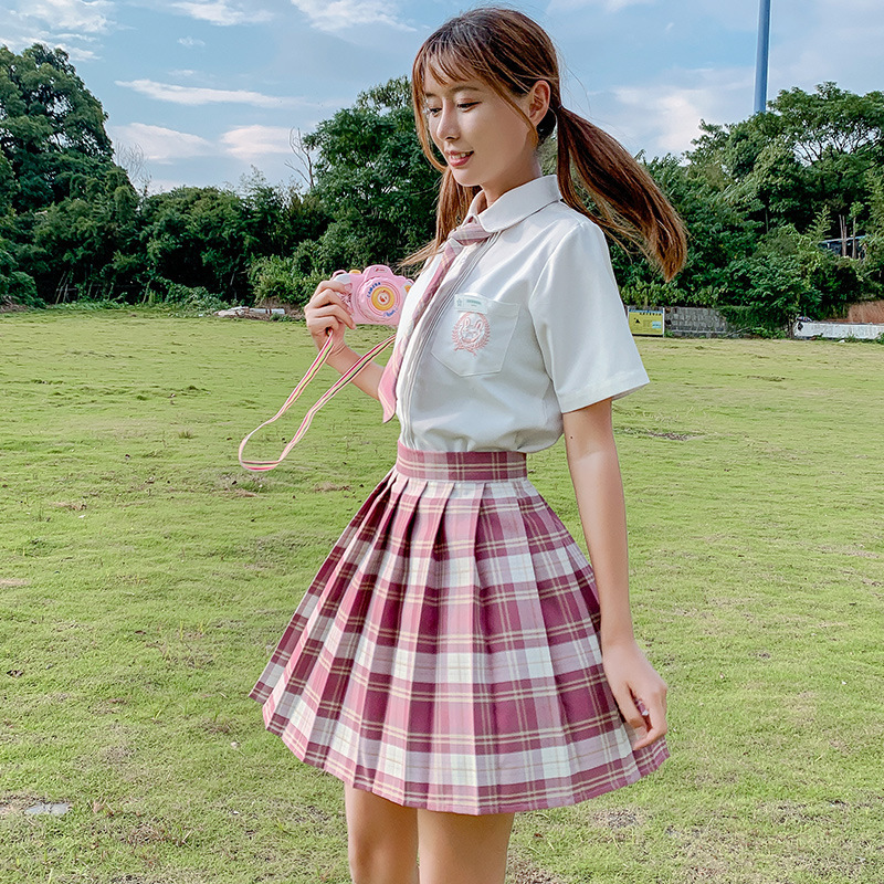 JK Plaid Pleated Skirt for Women, High Waist Japanese School Uniform Style Midi Skirt