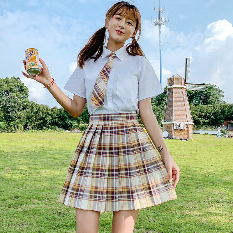 JK Plaid Pleated Skirt for Women, High Waist Japanese School Uniform Style Midi Skirt