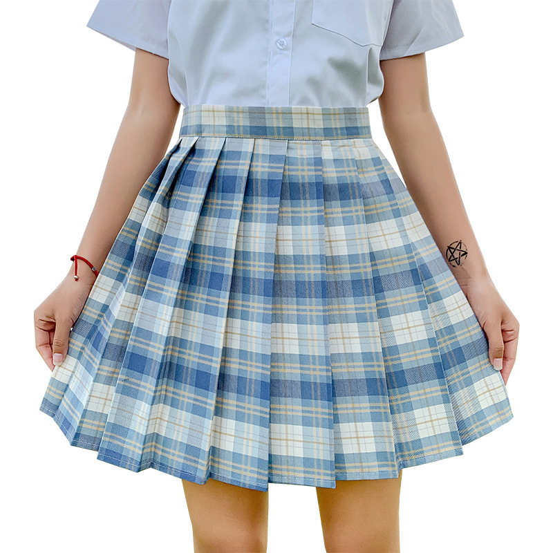 JK Plaid Pleated Skirt for Women, High Waist Japanese School Uniform Style Midi Skirt