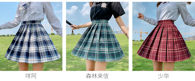 JK Plaid Pleated Skirt for Women, High Waist Japanese School Uniform Style Midi Skirt