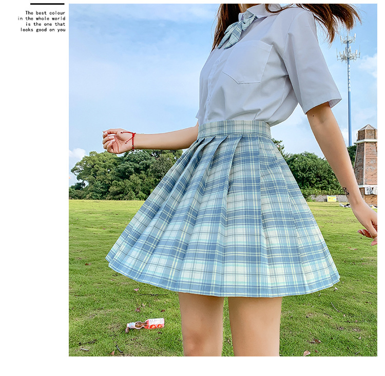 JK Plaid Pleated Skirt for Women, High Waist Japanese School Uniform Style Midi Skirt