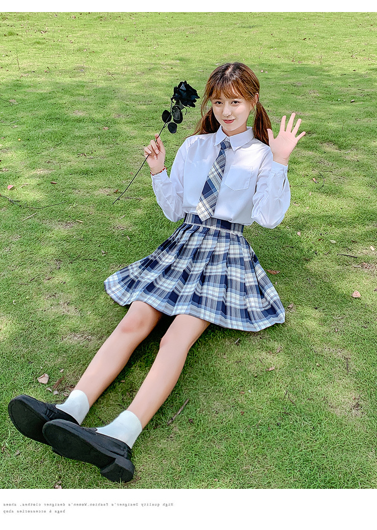 JK Plaid Pleated Skirt for Women, High Waist Japanese School Uniform Style Midi Skirt