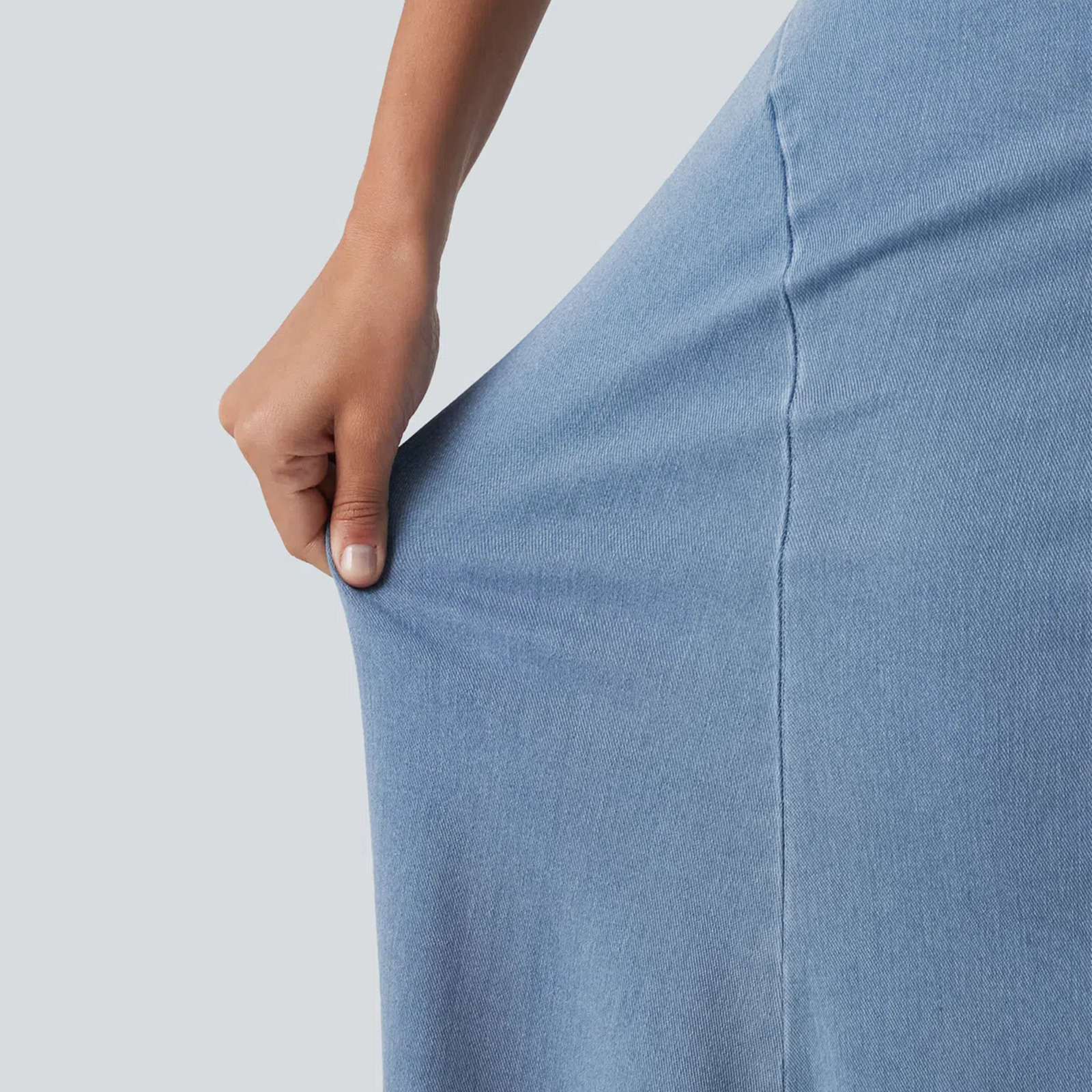 Women Soft Stretch Denim A-Line Midi Skirt, High Waist Casual Skirt for Travel and Daily Wear