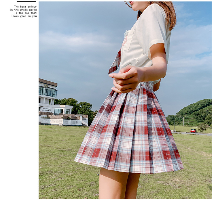 JK Plaid Pleated Skirt for Women, High Waist Japanese School Uniform Style Midi Skirt